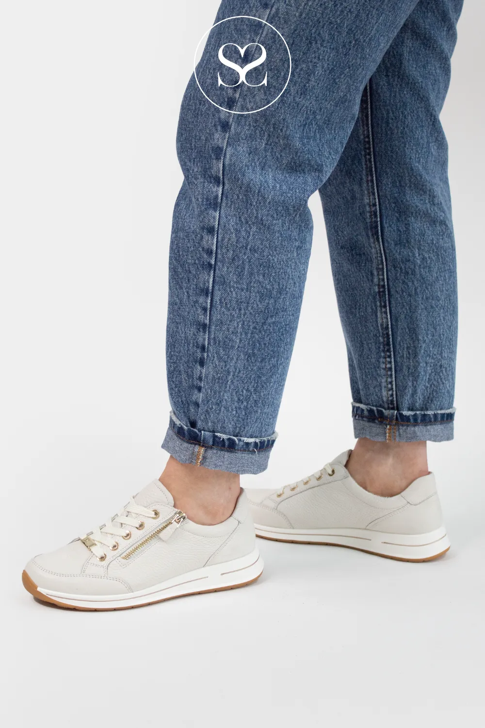 ARA 12-24801 CREAM LEATHER WEDGE TRAINERS