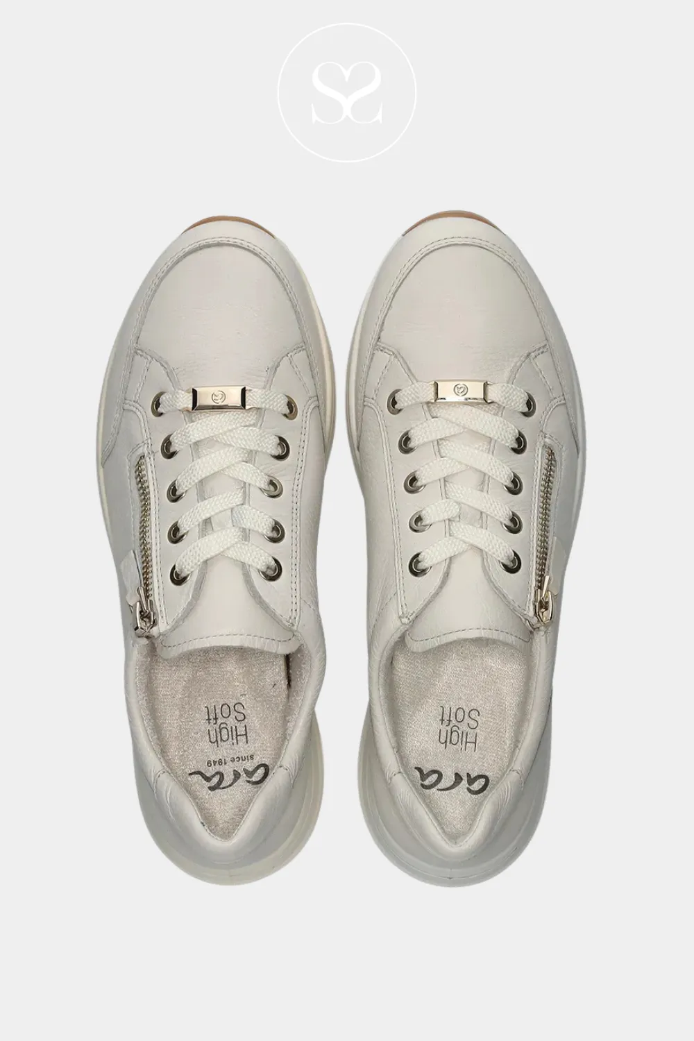 ARA 12-24801 CREAM LEATHER WEDGE TRAINERS