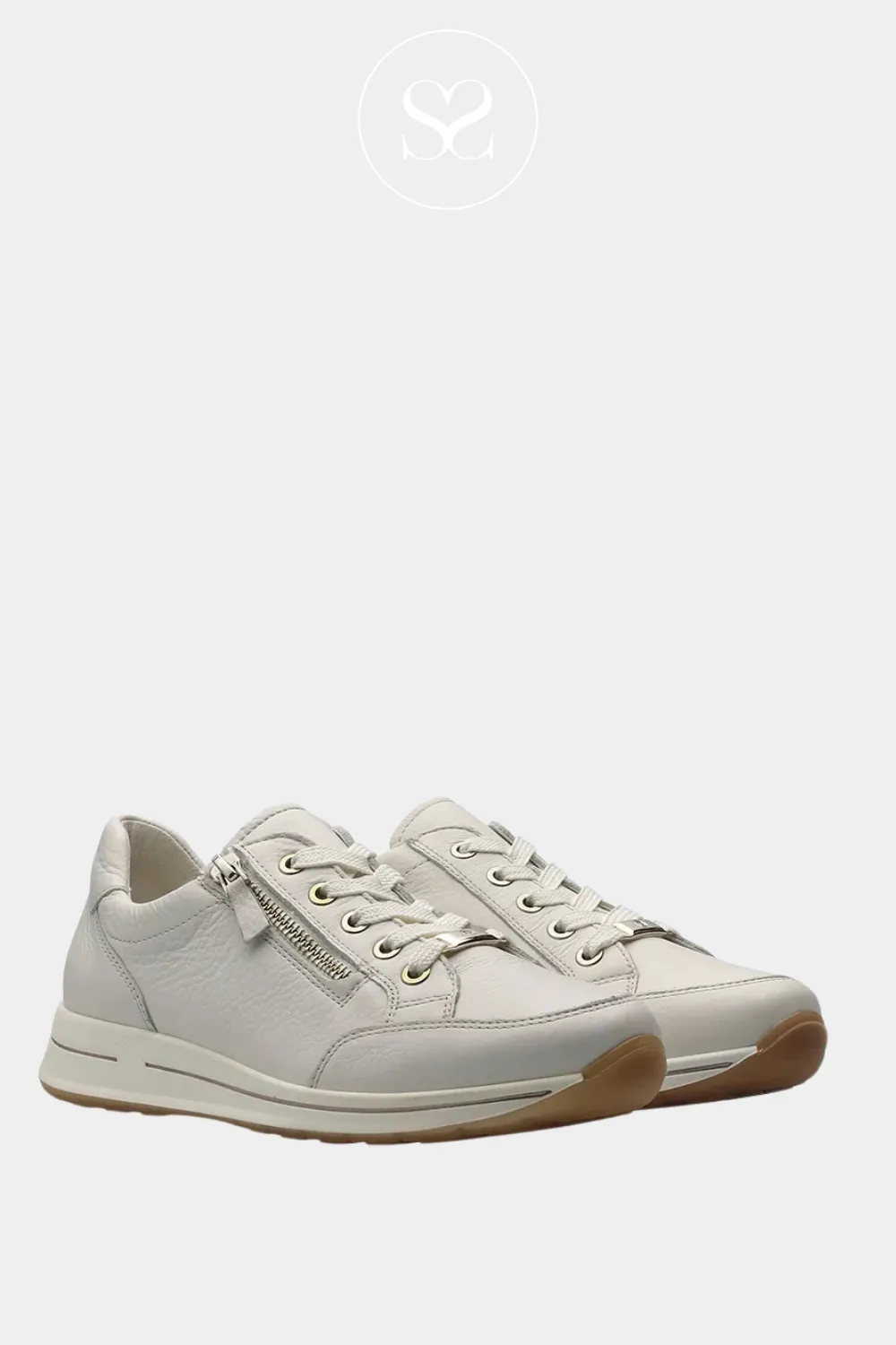 ARA 12-24801 CREAM LEATHER WEDGE TRAINERS