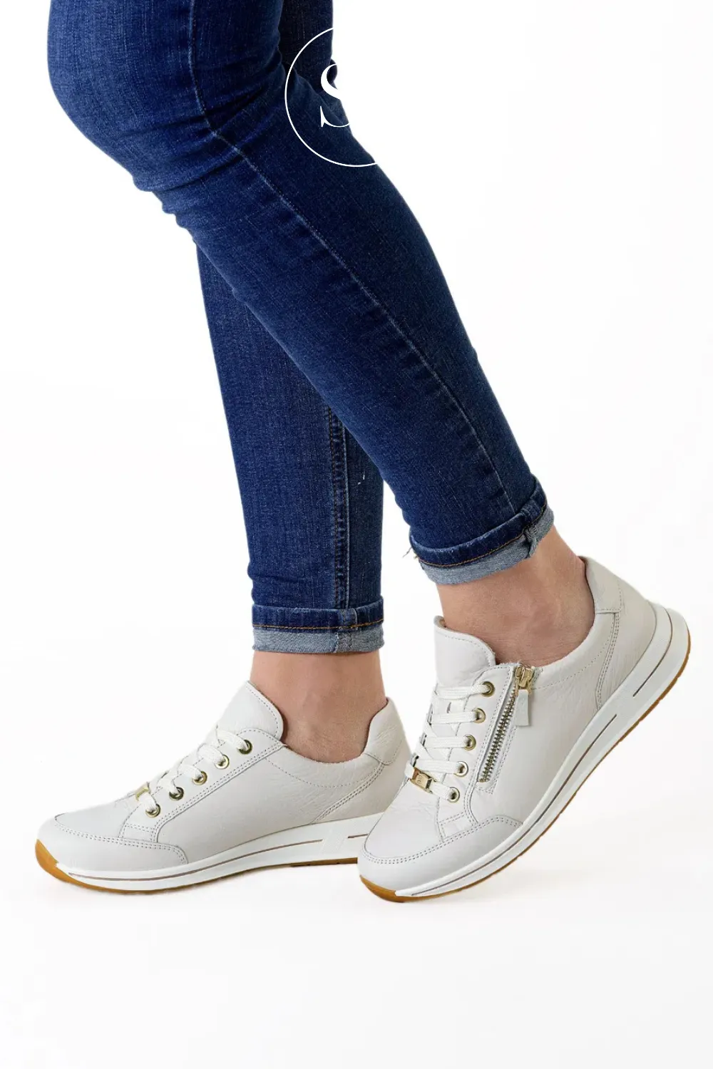 ARA 12-24801 CREAM LEATHER WEDGE TRAINERS