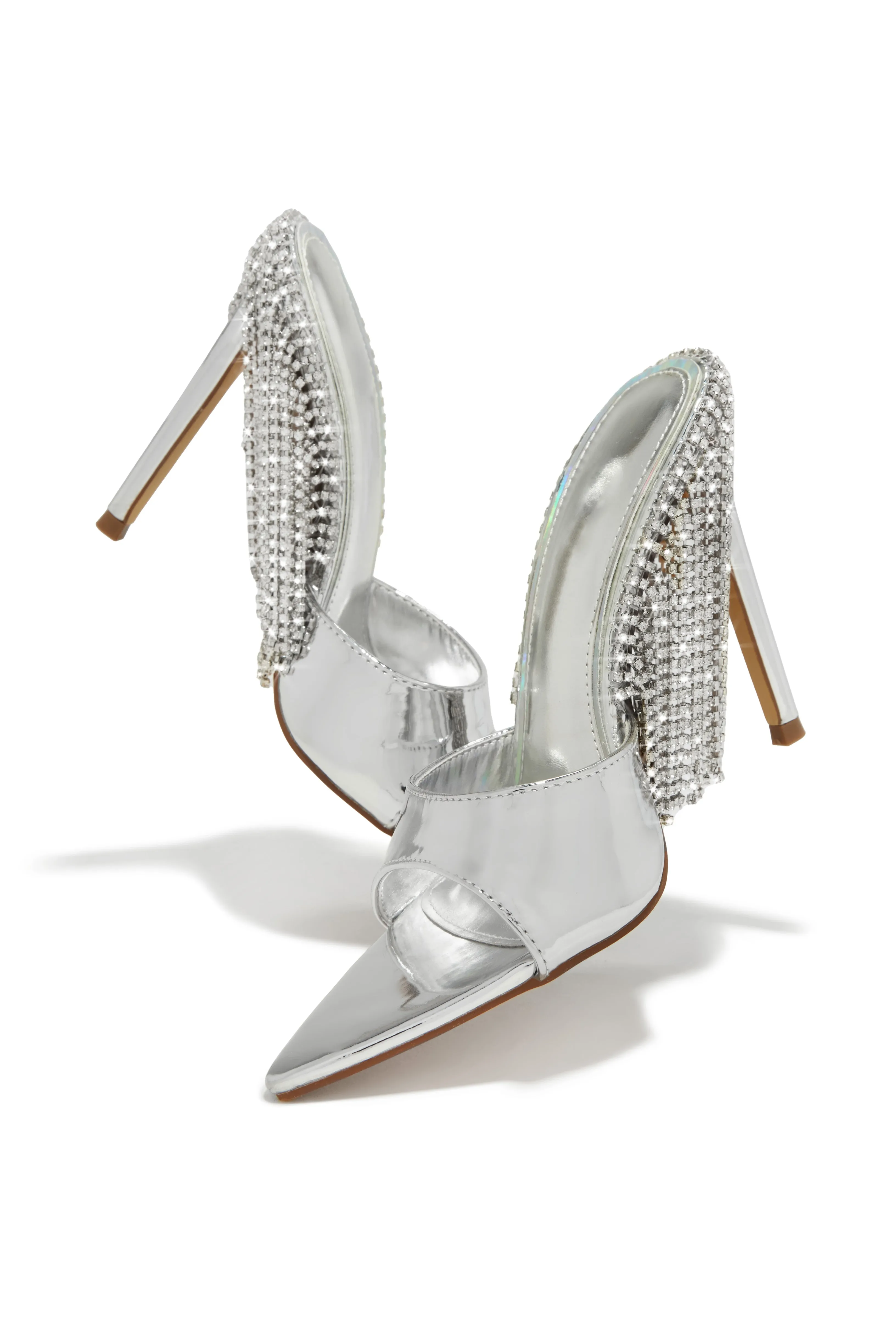 Atelier Dangle Embellished High Heel Mules - Silver