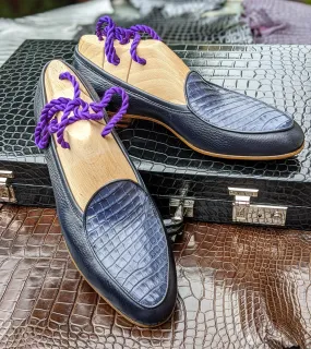 Belgian Loafer - Blue Deer Skin & Crocodile