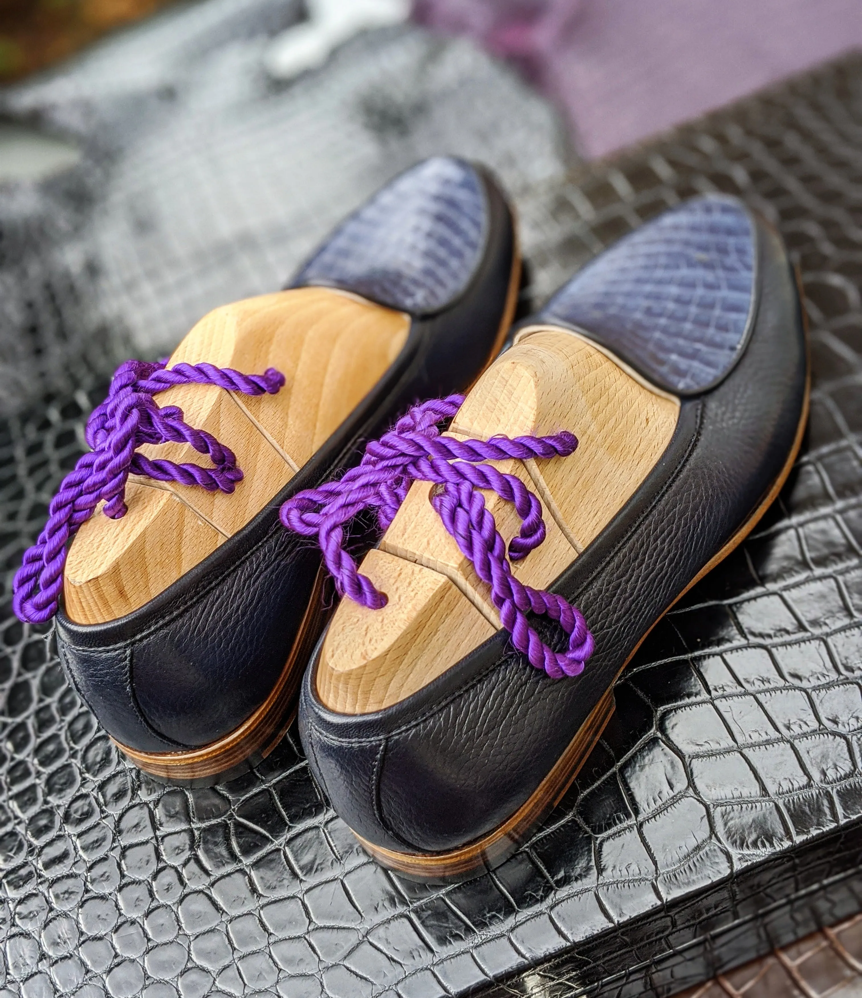 Belgian Loafer - Blue Deer Skin & Crocodile