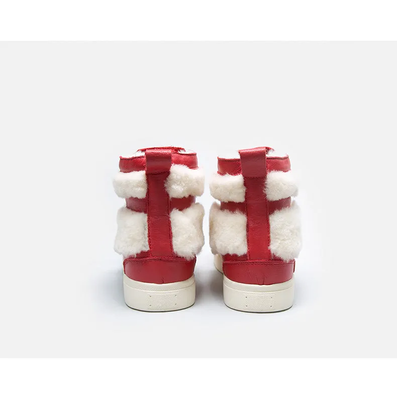 BELLALILY FAUX FUR DETAILED LEATHER TRAINERS IN RED