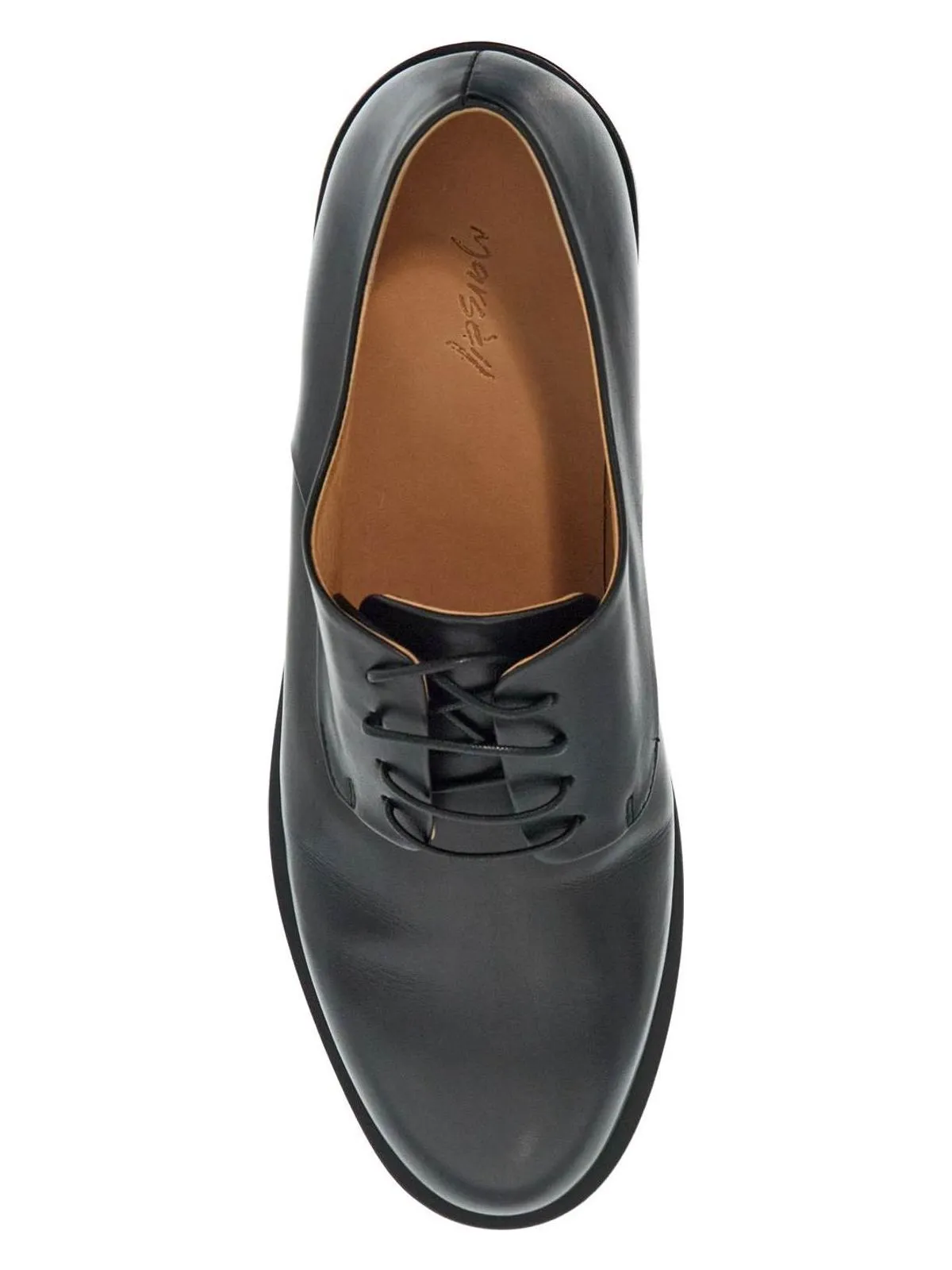 BLACK CALF LEATHER DERBY SHOES WITH GLOSSY FINISH