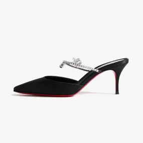 Black Satin Pumps with Crystal Embellishments