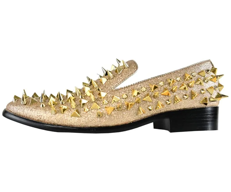 Bolano Mesa Gold Men’s Spiked Loafers Vegan Leather