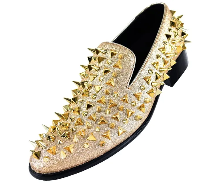 Bolano Mesa Gold Men’s Spiked Loafers Vegan Leather