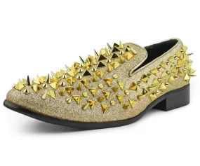 Bolano Mesa Gold Men’s Spiked Loafers Vegan Leather