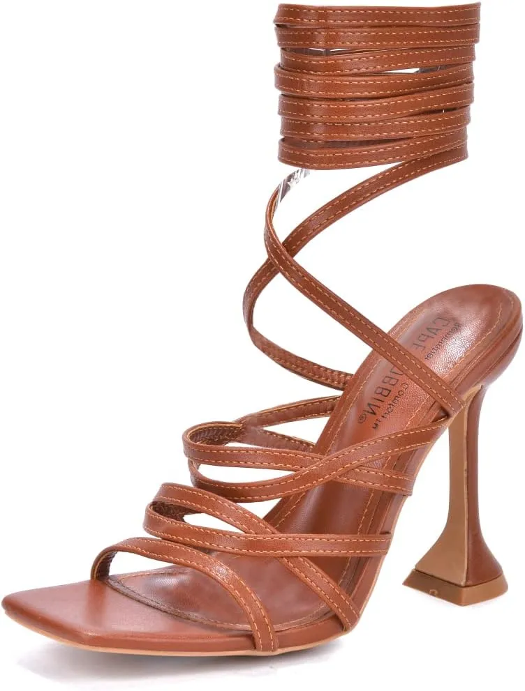 Cape Robbin Jenni Lace-Up Light Strappy Stiletto Flare Heel Open Toe Sandal Nude