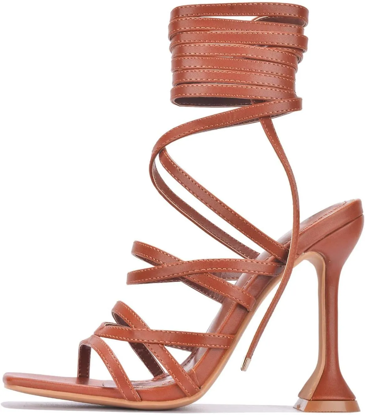 Cape Robbin Jenni Lace-Up Light Strappy Stiletto Flare Heel Open Toe Sandal Nude