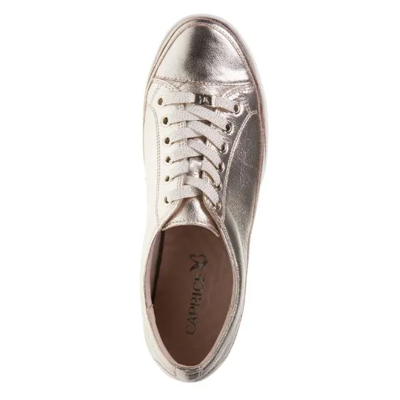 Caprice Leather Trainer in Metallic Platin Gold