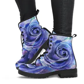 Combat Boots - Beautiful Purple Roses | Custom Shoes, Purple Boots for Women, Boho Shoes, Handmade Lace Up Boots, Women's Boots