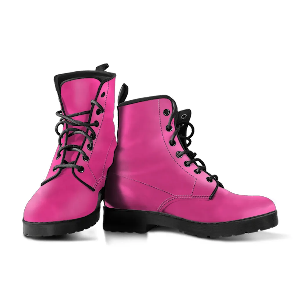Combat Boots - Dark Pink | Pink Flat Boots, Vegan Leather Lace Up Boots Women, Handmade Lace Up Boots, Women's Boots, Custom Shoes