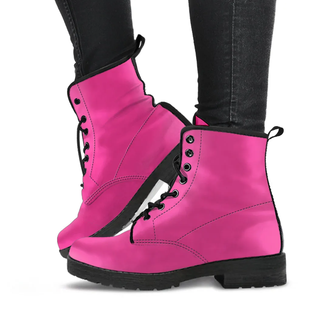 Combat Boots - Dark Pink | Pink Flat Boots, Vegan Leather Lace Up Boots Women, Handmade Lace Up Boots, Women's Boots, Custom Shoes
