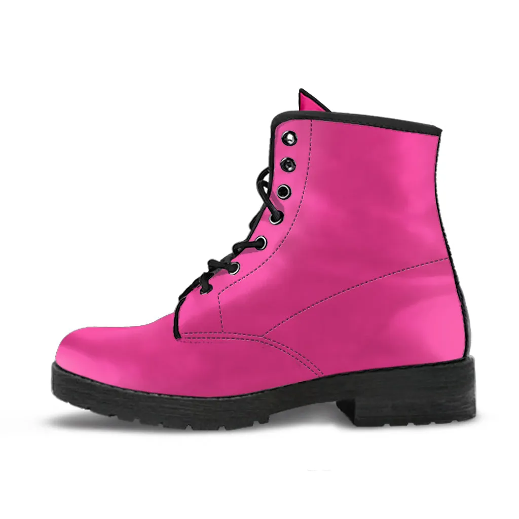 Combat Boots - Dark Pink | Pink Flat Boots, Vegan Leather Lace Up Boots Women, Handmade Lace Up Boots, Women's Boots, Custom Shoes