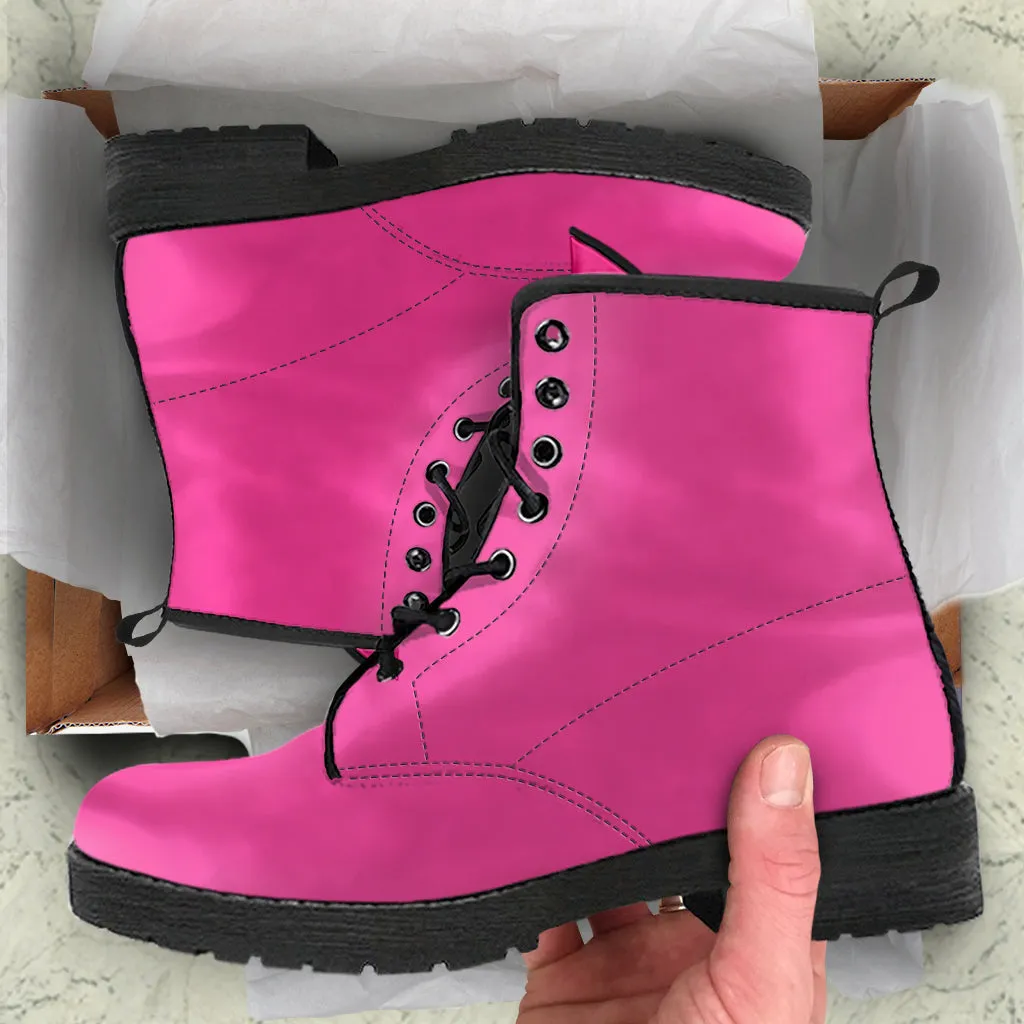 Combat Boots - Dark Pink | Pink Flat Boots, Vegan Leather Lace Up Boots Women, Handmade Lace Up Boots, Women's Boots, Custom Shoes