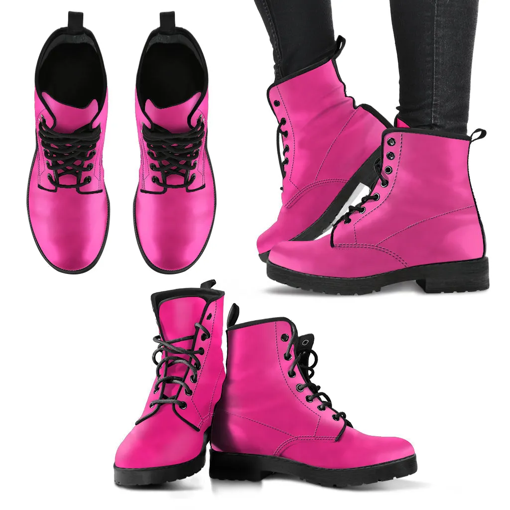 Combat Boots - Dark Pink | Pink Flat Boots, Vegan Leather Lace Up Boots Women, Handmade Lace Up Boots, Women's Boots, Custom Shoes