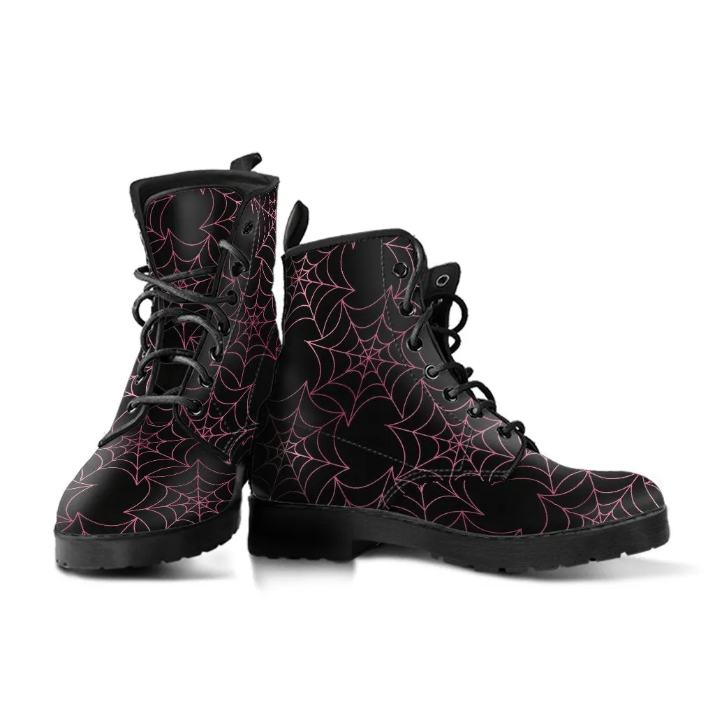 Combat Boots - Goth Shoes #71 Spiderweb Boots | Women's Black Hipster Boots, Vegan Leather Lace Up Boots, Handmade Lace Up Boots