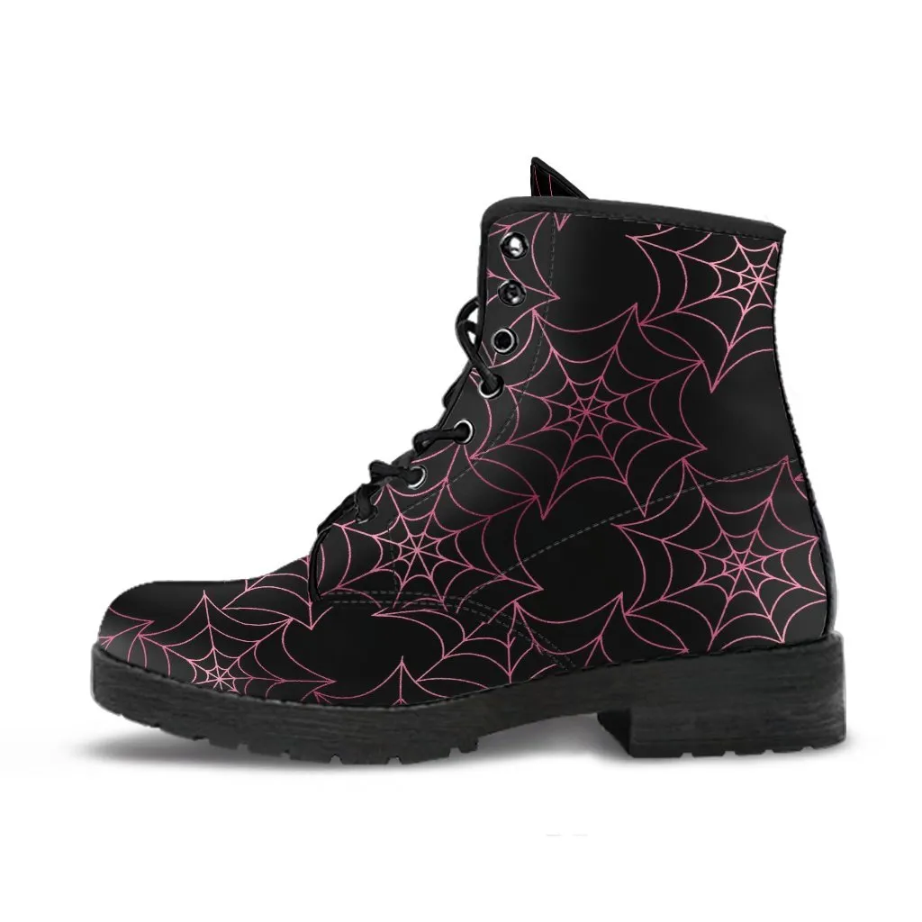 Combat Boots - Goth Shoes #71 Spiderweb Boots | Women's Black Hipster Boots, Vegan Leather Lace Up Boots, Handmade Lace Up Boots
