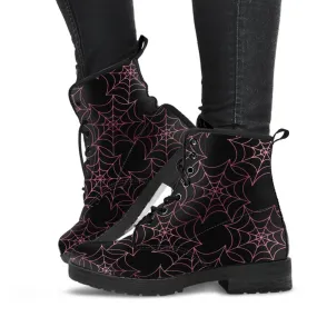 Combat Boots - Goth Shoes #71 Spiderweb Boots | Women's Black Hipster Boots, Vegan Leather Lace Up Boots, Handmade Lace Up Boots