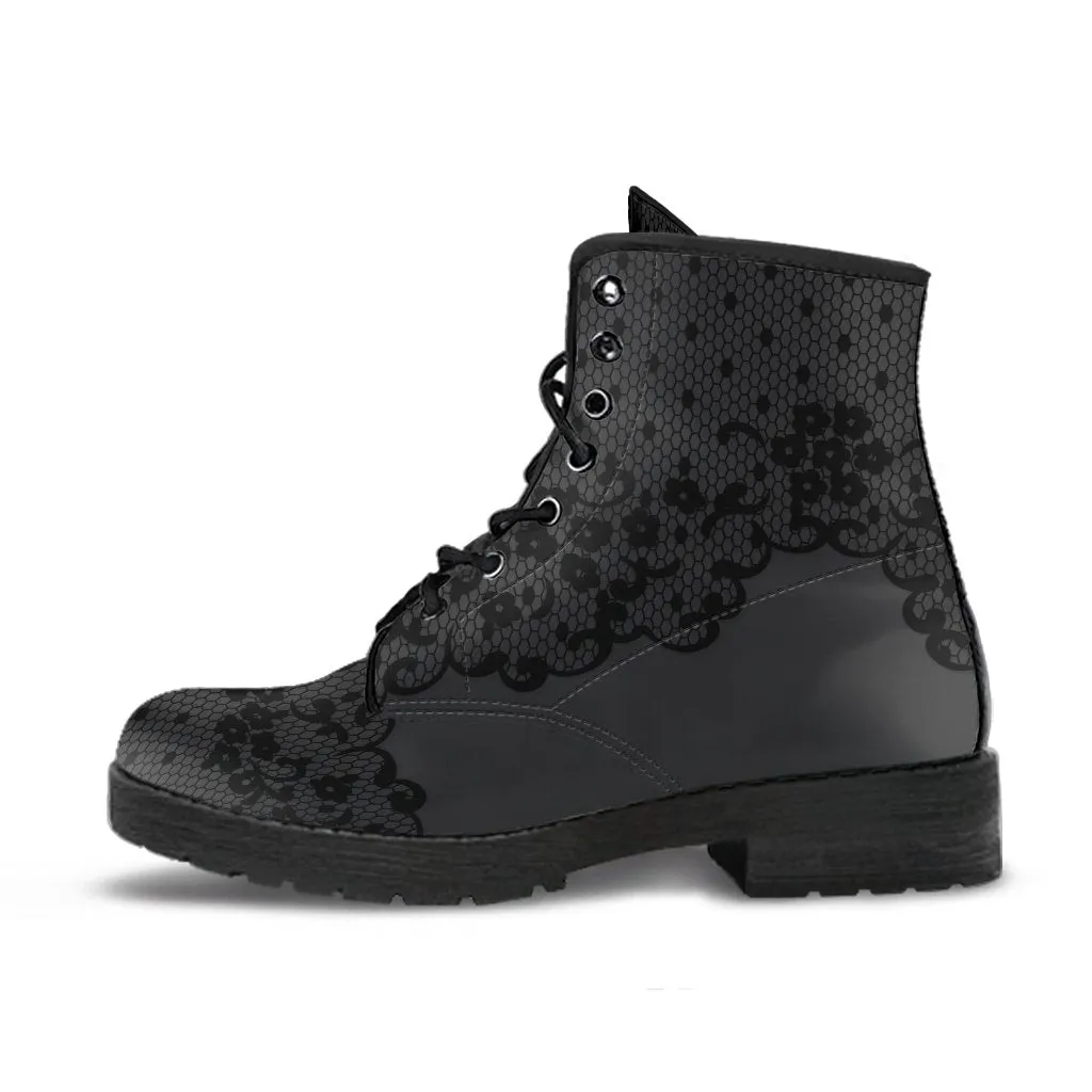 Combat Boots-Gothic Lace Print 102 Gray