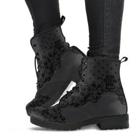 Combat Boots-Gothic Lace Print 102 Gray