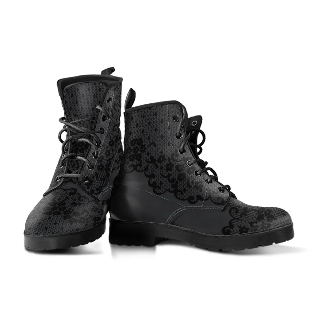 Combat Boots-Gothic Lace Print 102 Gray