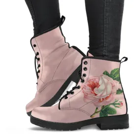 Combat Boots-Vintage Style Pink Roses, Boho Shoes