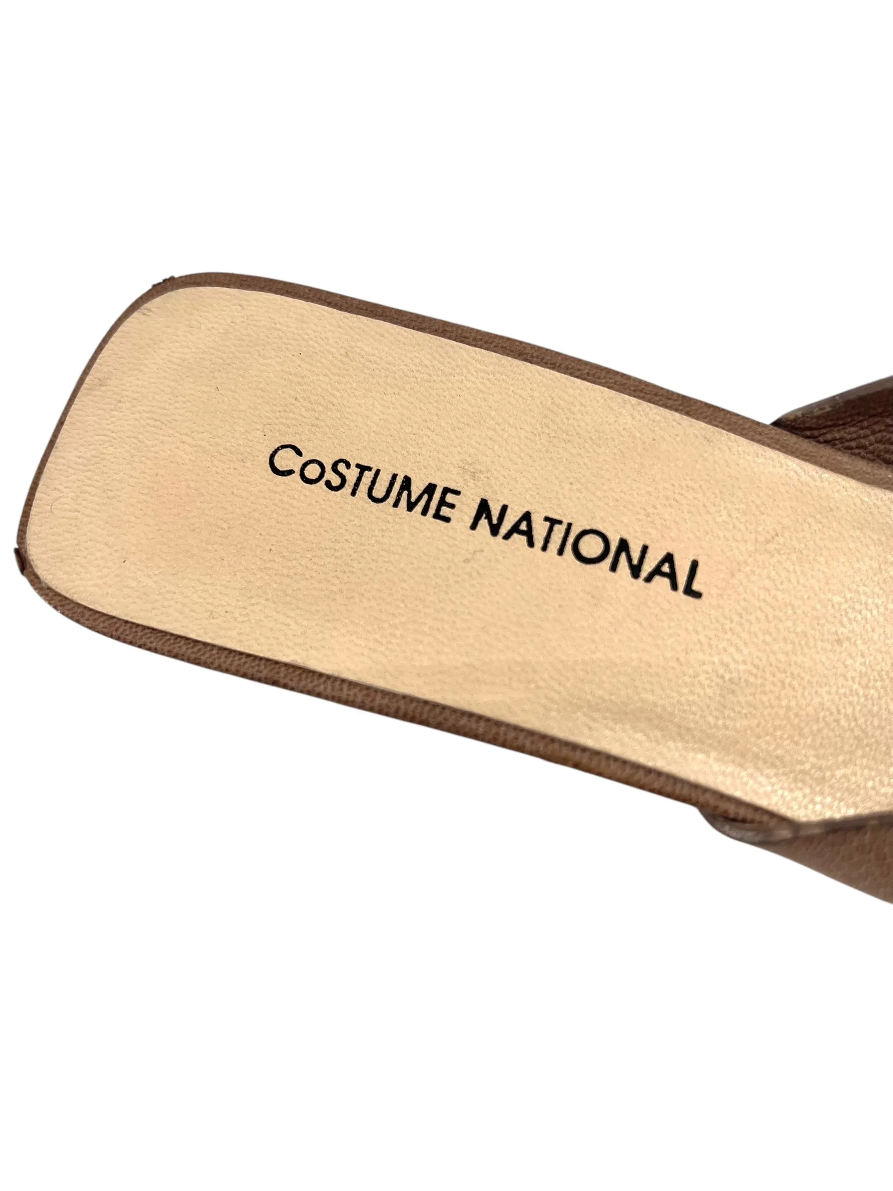Costume National Taupe Leather Minimalist Kitten Heel Mule, New/Old