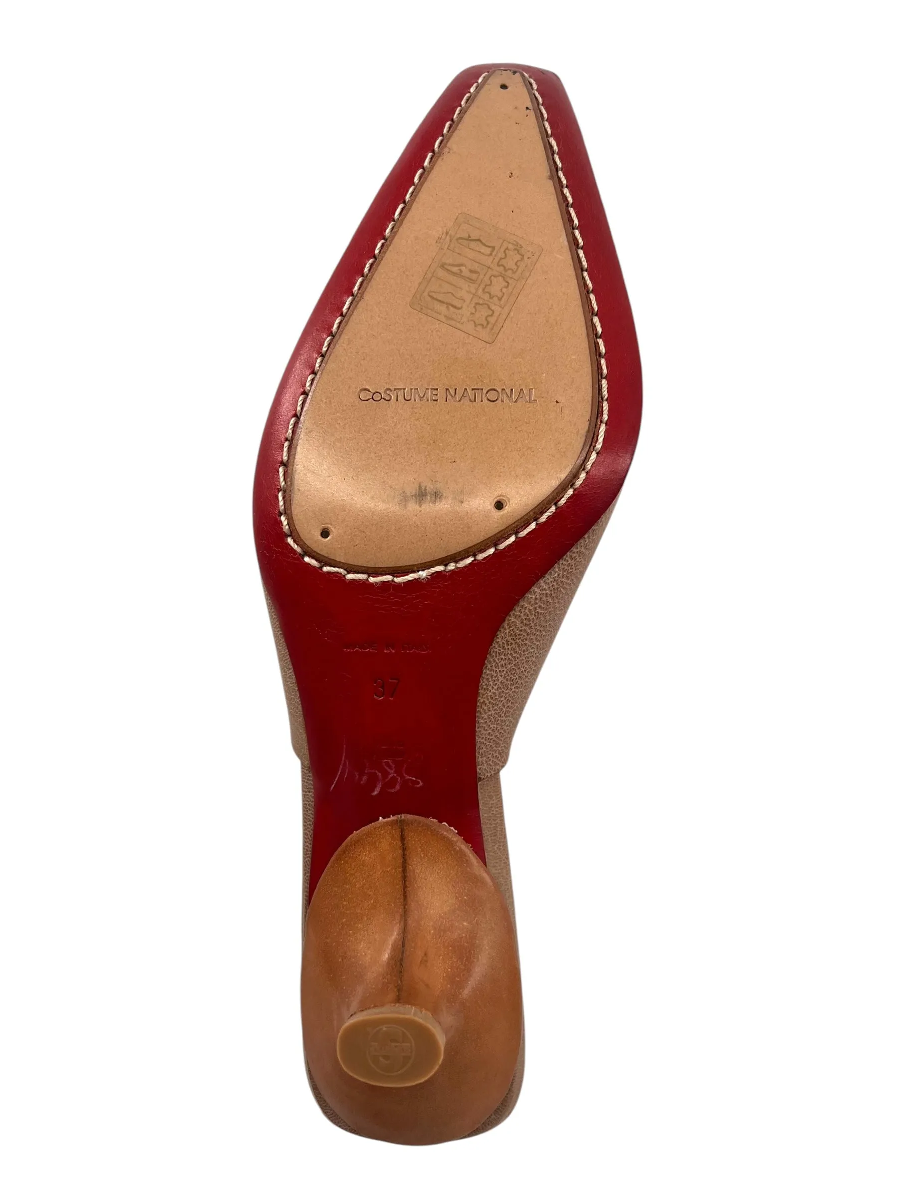 Costume National Taupe Leather Minimalist Kitten Heel Mule, New/Old