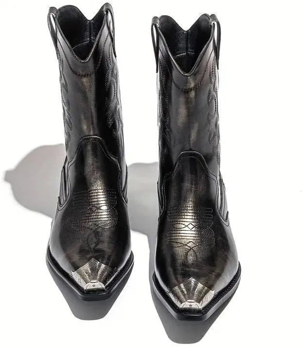 Cowboy Boots for Men Western Men's Boots with Classic Embroidered Slip Resistant Durable Fashionable Retro for Spring Fall