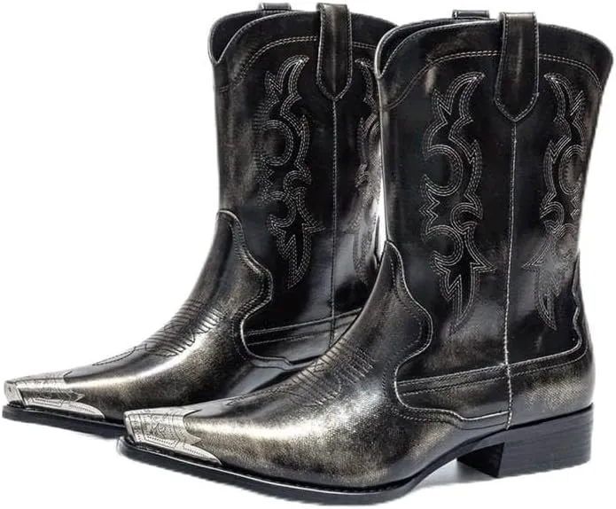 Cowboy Boots for Men Western Men's Boots with Classic Embroidered Slip Resistant Durable Fashionable Retro for Spring Fall
