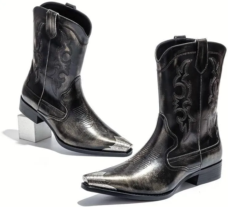 Cowboy Boots for Men Western Men's Boots with Classic Embroidered Slip Resistant Durable Fashionable Retro for Spring Fall