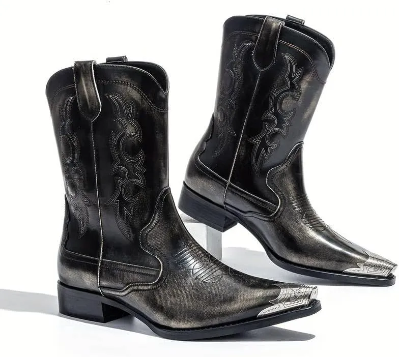 Cowboy Boots for Men Western Men's Boots with Classic Embroidered Slip Resistant Durable Fashionable Retro for Spring Fall