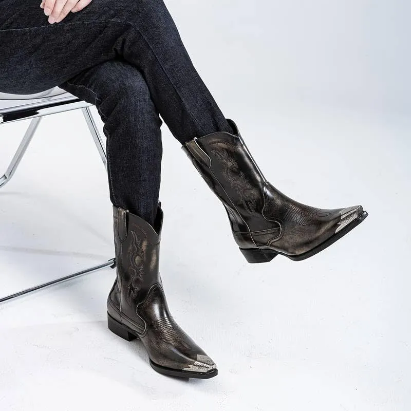 Cowboy Boots for Men Western Men's Boots with Classic Embroidered Slip Resistant Durable Fashionable Retro for Spring Fall