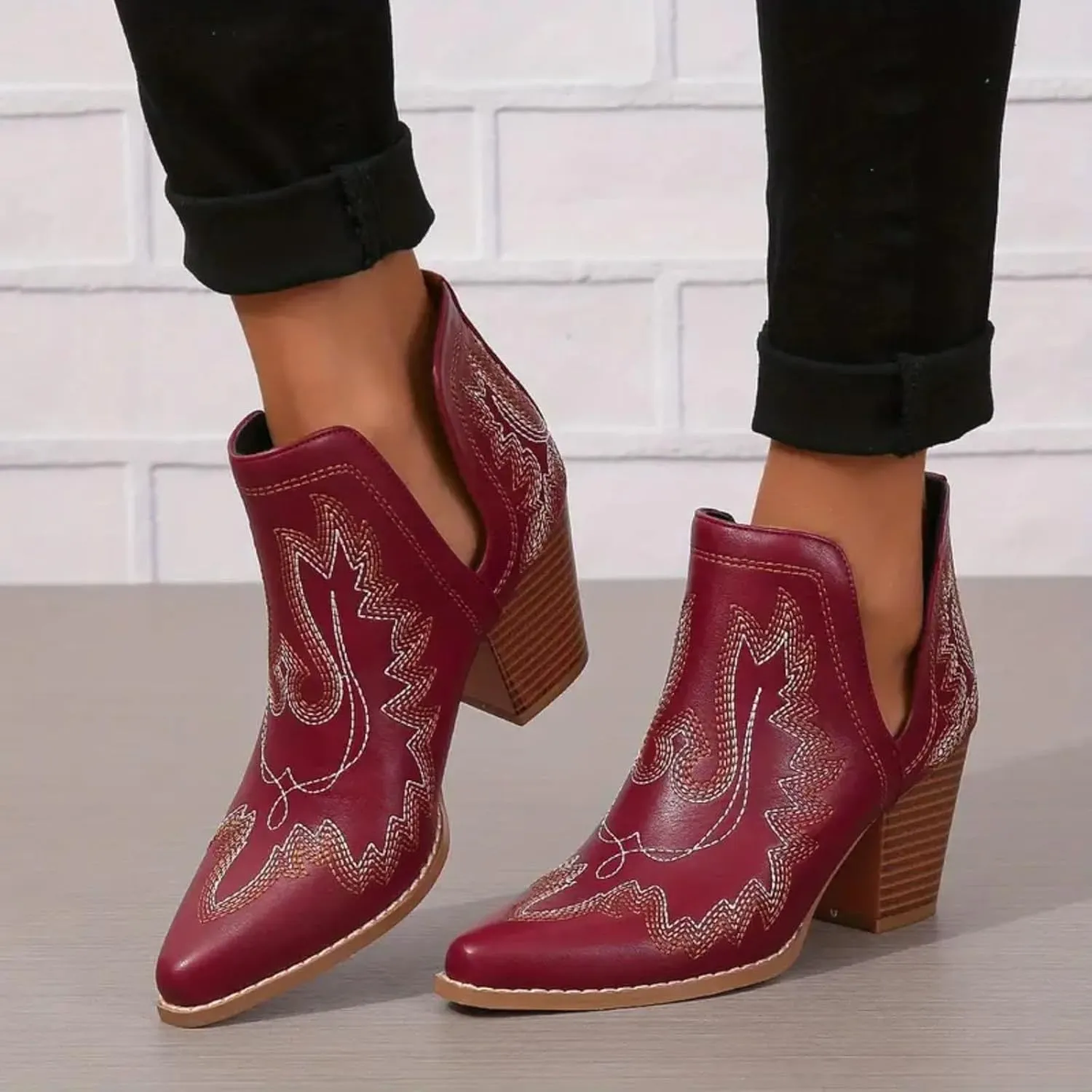 Cowboy Boots for Women Western Cowboy Boots Durable Stack Heel Ankle Style Cowgirl Boots Comfortable Faux Leather Booties