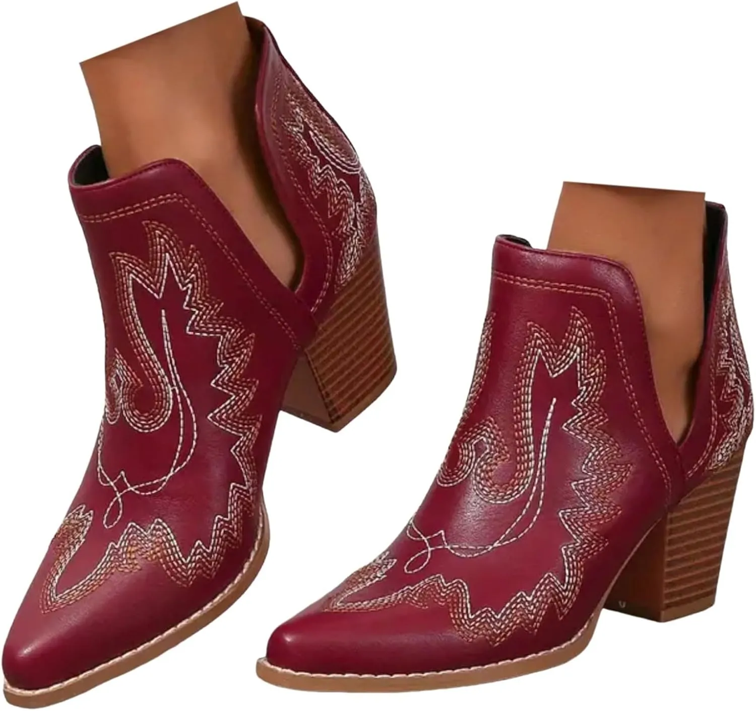 Cowboy Boots for Women Western Durable Cowboy Boots Comfortable Faux Leather Booties Stack Heel Ankle Style Cowgirl Boots
