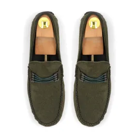 Cross-Buckled Suede Moccasins - Olive