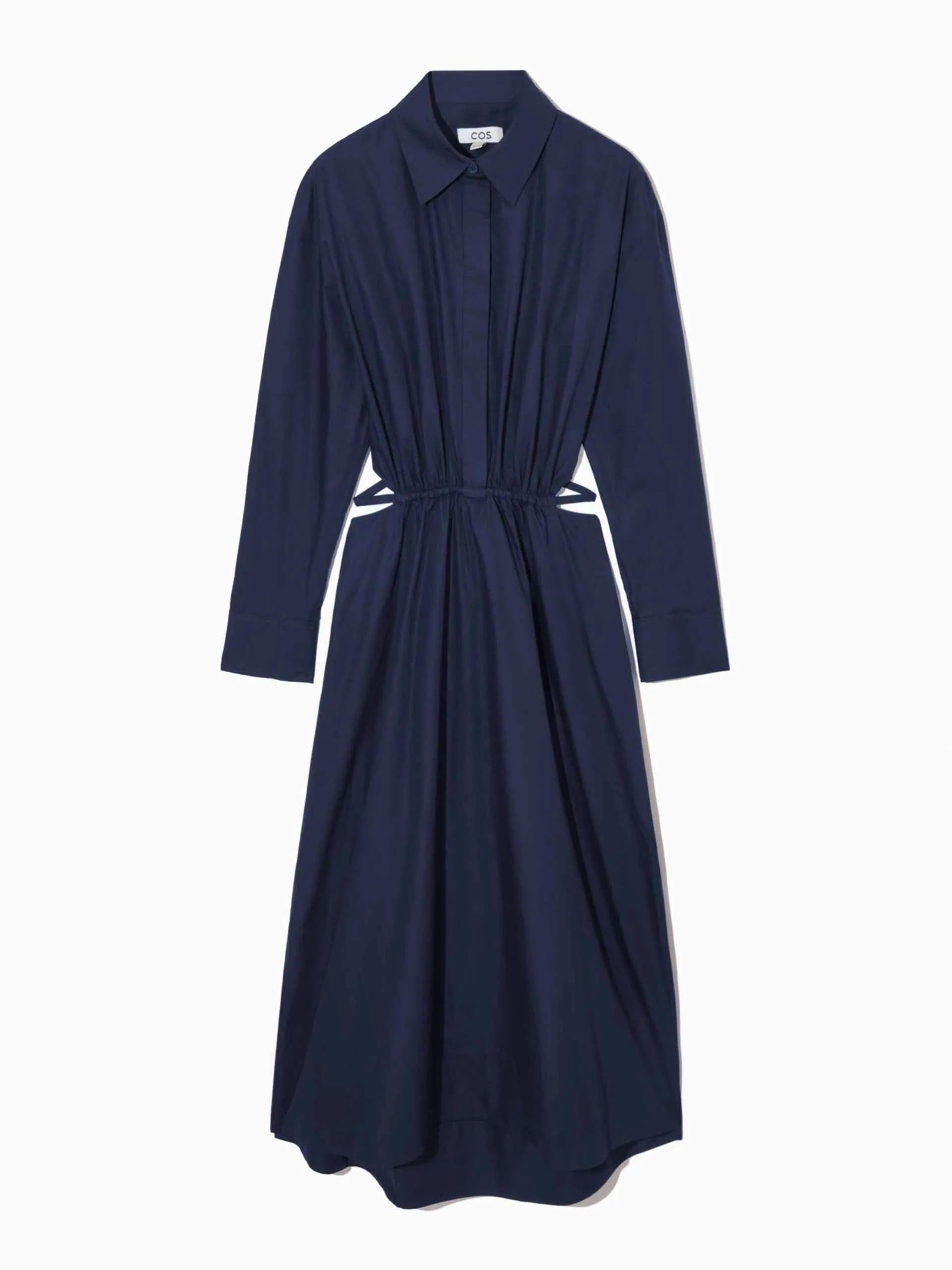 Cut-out waist midi shirt dress