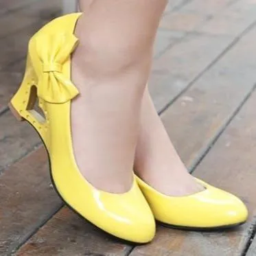 Cute sweet bowknot wedge heels pumps for party