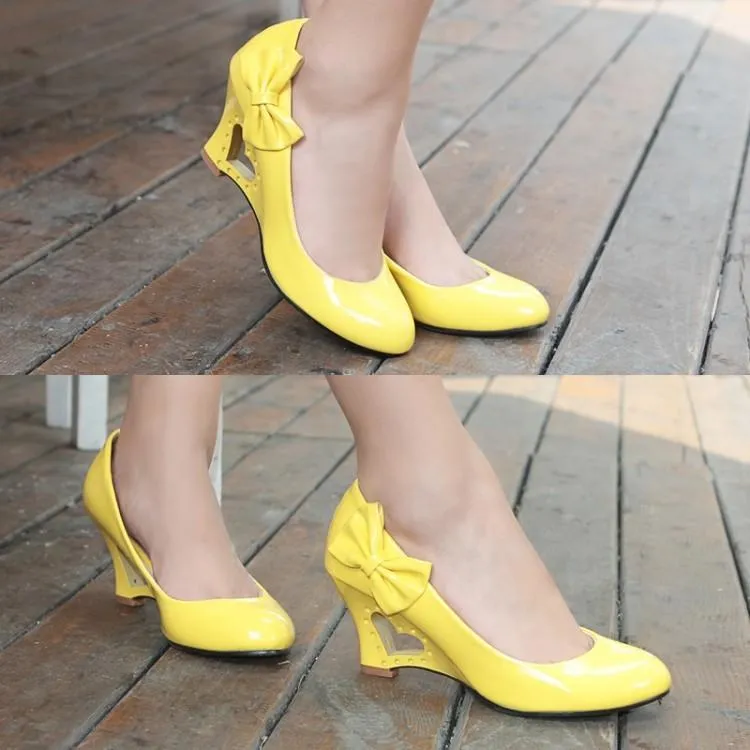 Cute sweet bowknot wedge heels pumps for party