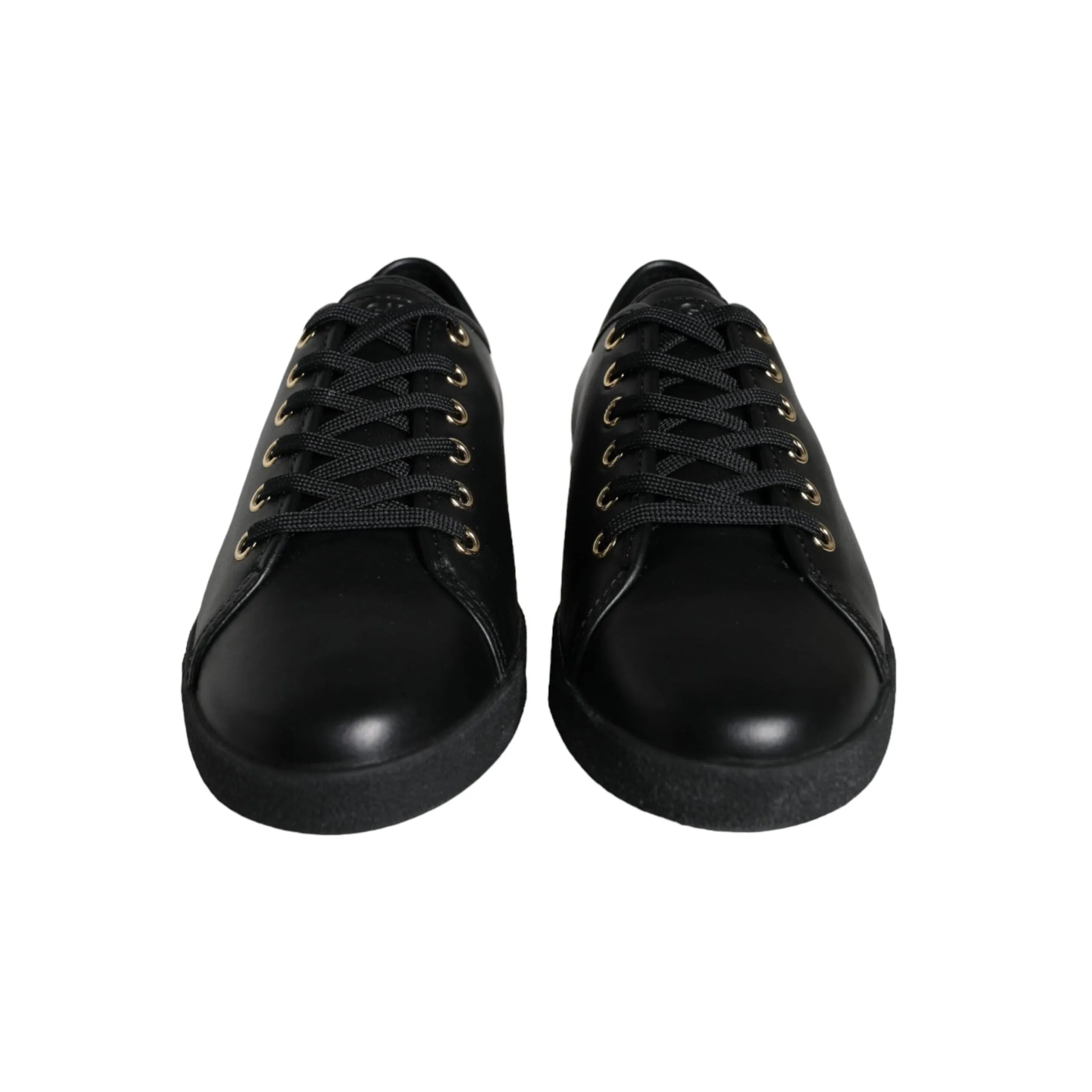 Dolce & Gabbana Black Gold Leather Classic Sneakers Shoes