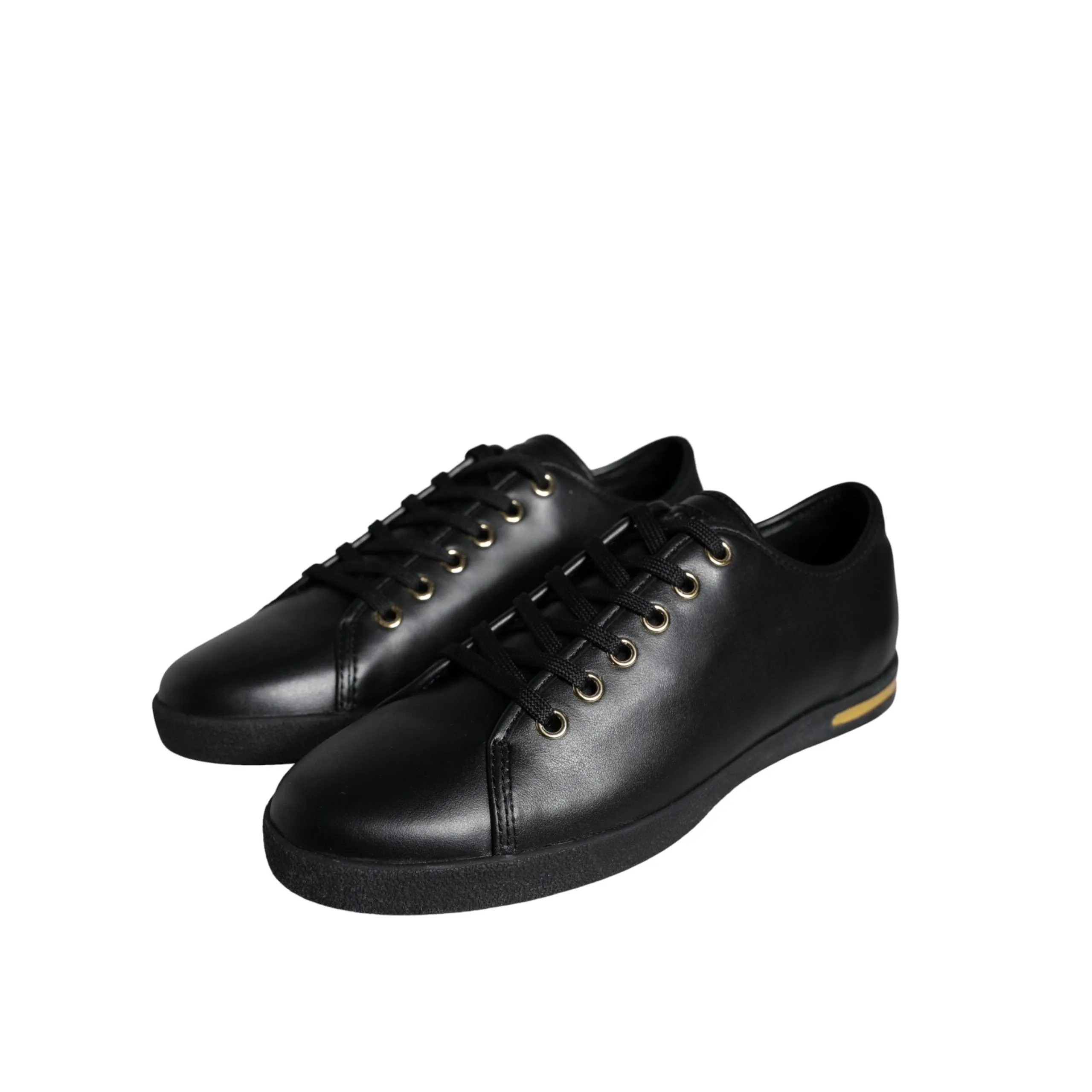 Dolce & Gabbana Black Gold Leather Classic Sneakers Shoes