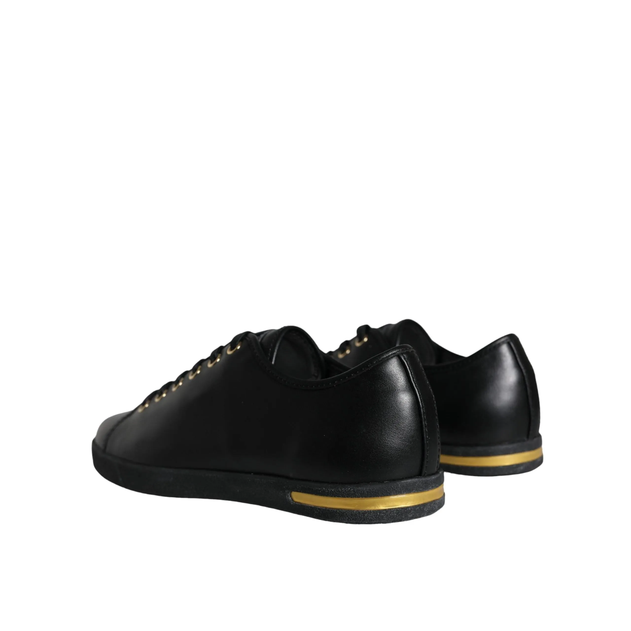 Dolce & Gabbana Black Gold Leather Classic Sneakers Shoes