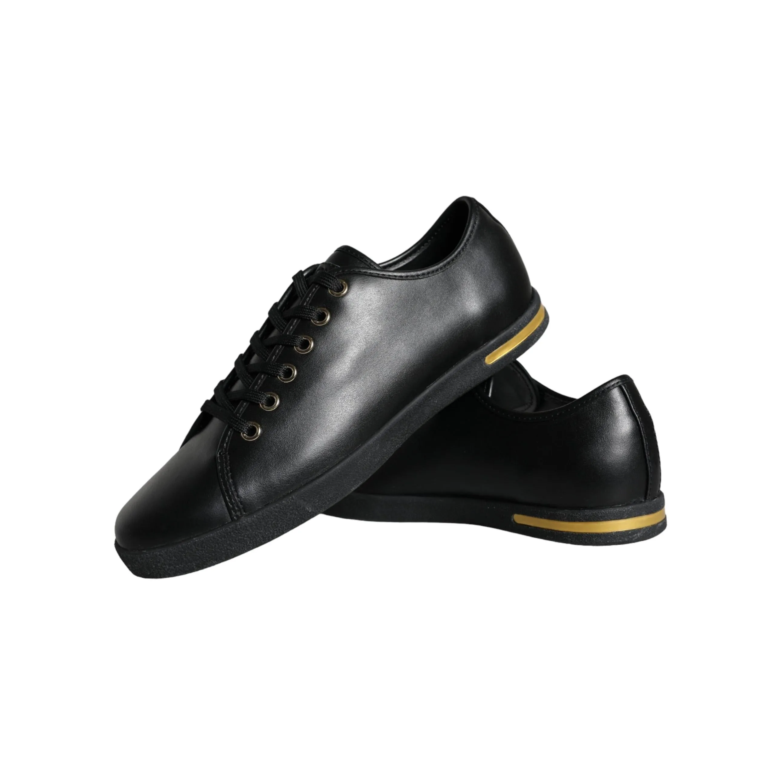 Dolce & Gabbana Black Gold Leather Classic Sneakers Shoes