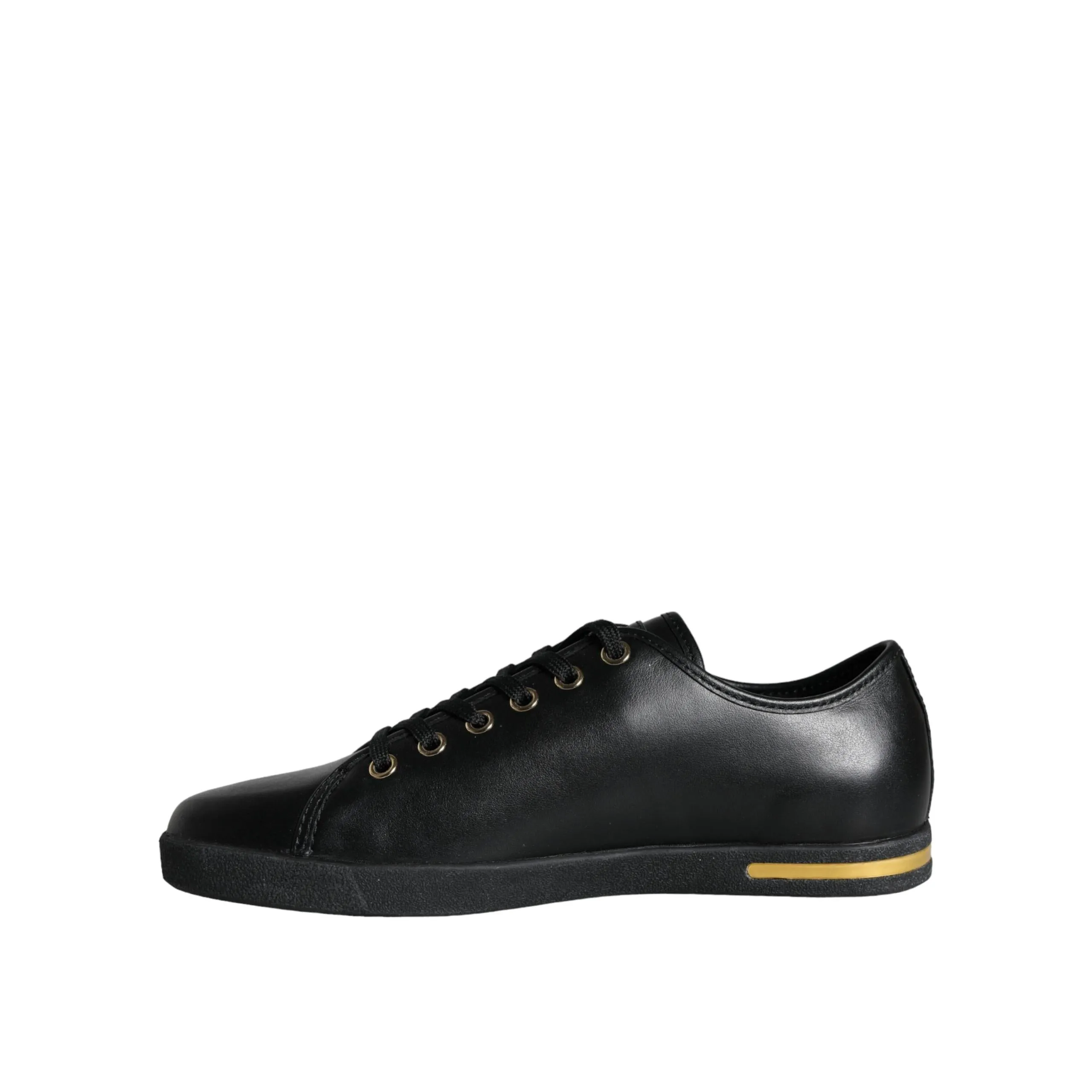 Dolce & Gabbana Black Gold Leather Classic Sneakers Shoes