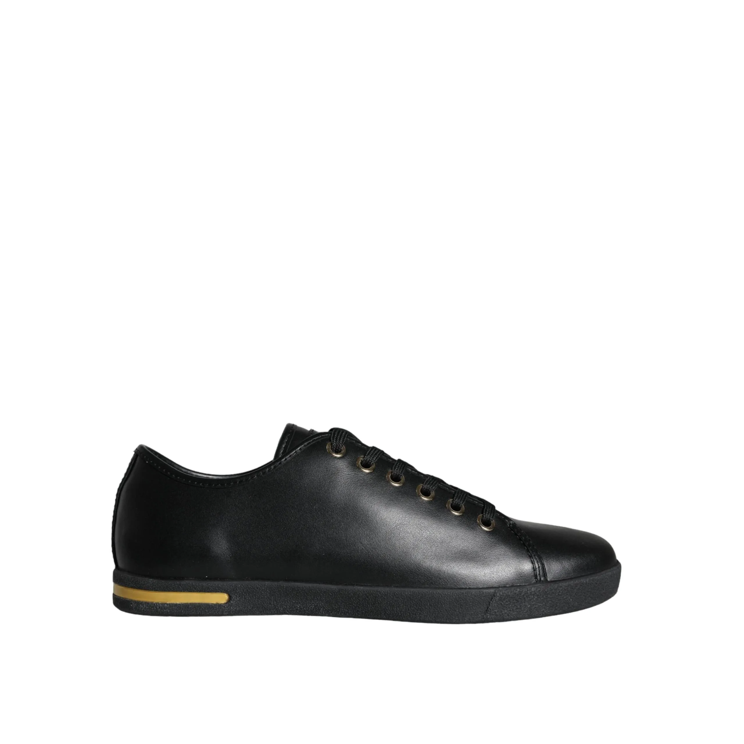 Dolce & Gabbana Black Gold Leather Classic Sneakers Shoes