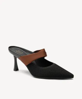 Elegant Pointed Toe Heeled Mules Black