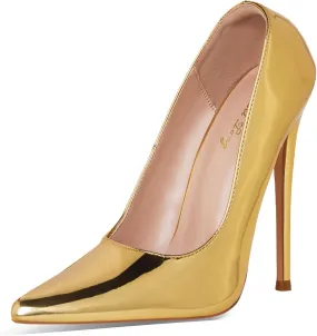 Elisabet Tang Women Pumps 12cm/4.7 Inch Stiletto Heels Pumps Pointed Toe Patent Leather Slip On High Heel Evening Party Dress Shoes